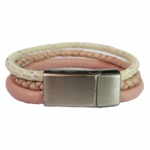 Leren armband B&L driedubbel roze