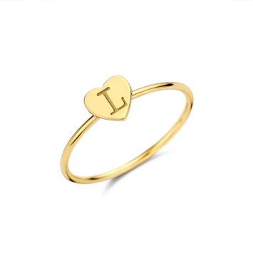 Gouden letter ring met hartje zegel Names4ever