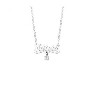 Kinder naamketting zilver model Olivia wit zirkonia